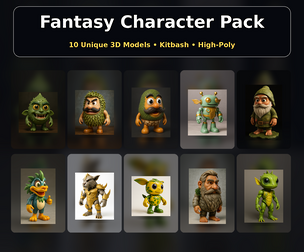 Fantasy Character Pack – Cute High-Poly Kitbash Creatures Collection