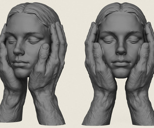 Woman Face In Hands Statue
