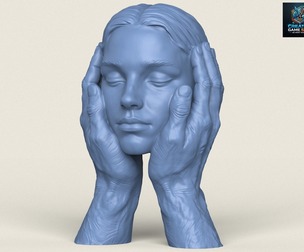 Woman Face In Hands Statue