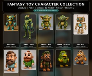 Fantasy Toy Character Collection Kitbash High-Poly 3D Model Set