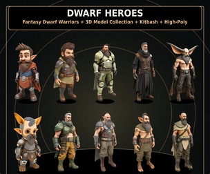Dwarf Heroes Fantasy Warrior Kitbash Pack – High-Poly 10 Character Collection