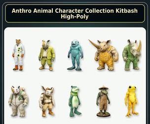 Anthro Animal Character Collection – Adventure Mascot Kitbash High-Poly Pack