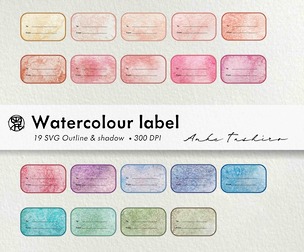Textured watercolour Label SVG clipart 300 DPI Printable Instant Download