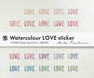 Textured Watercolour SVG LOVE Sticker Clipart 300 DPI Printable Instant Download