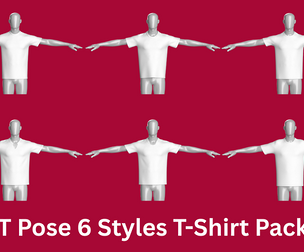 Men 6 Styles Tshirt In T Pose - Pack | Marvelous / Clo3d / obj / fbx