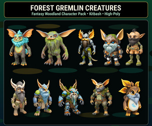 Forest Gremlin Creatures – Fantasy Woodland Character Pack Kitbash High-Poly