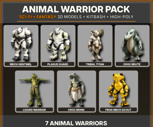 Animal Warrior Pack – Sci-Fi Fantasy High-Poly Kitbash 3D Model Collection