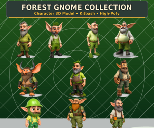 Forest Gnome Character Collection Kitbash High-Poly 3D Model Pack