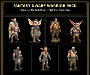 Fantasy Dwarf Warrior Pack – Fantasy Character Model Kitbash – High-Poly Collection
