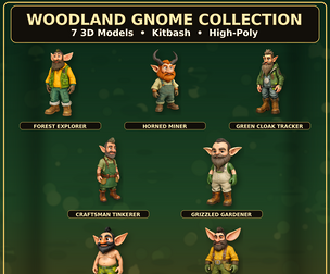 Woodland Gnome Character Collection – High-Poly Kitbash 3D Model Pack