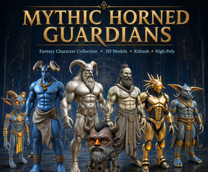 Mythic Horned Guardians – Fantasy Character Collection Kitbash High-Poly Pack