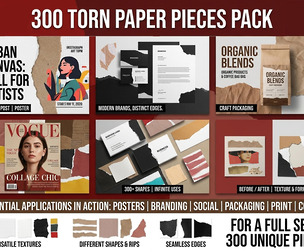 300+ Torn Paper PNG Overlays, Ripped Paper Textures, Vintage Craft Paper, Corrugated Cardboard
