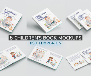 6 Children’s Book Mockups PSD Template, Professional High-End Picture Book, Storybook