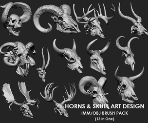 Horns and Skull Art Design Collection IMM/Obj Brush Pack 13 in One