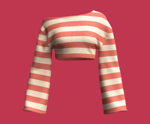 Girls Bell Sleeve Off-Shoulder Crop Sweater | Marvelous / Clo3d / obj / fbx