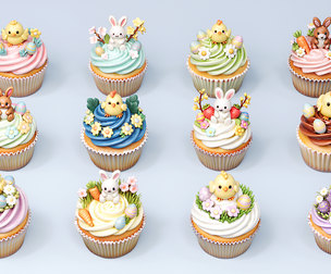 Easter themed rabbit chick egg cupcake