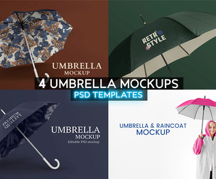 4 Umbrella Mockups PSD Template, Professional High-End Rain Gear Branding