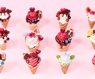 Valentine Day Fruit Ice Cream Heart Chocolate Blueberry Pomegranate