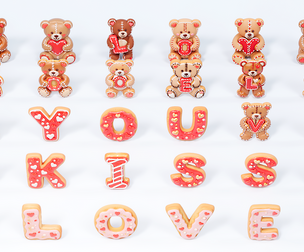 Valentine Day style bear and letter cookie biscuit