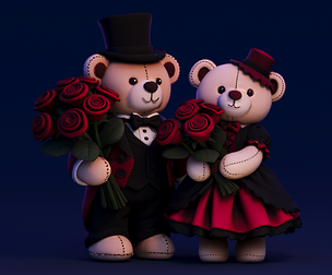 Red Dress Bear Couple Doll Rose