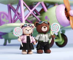 Pilot Couple Bear Doll Lollipop