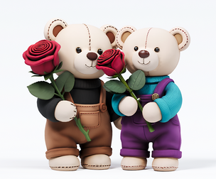 Strap pants sweater bear couple doll rose toy