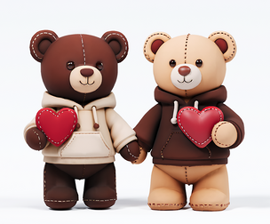 Casual hoodie bear couple doll heart