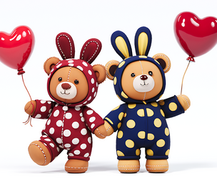 Pajama Bear Couple Doll Heart Balloon