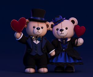 Blue Dress Little Bear Couple Doll Heart