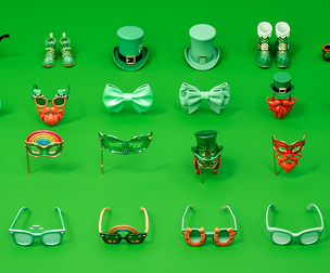 St Patrick Day themed decoration hat pipe glasses mask beard tie green