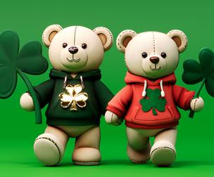 St Patrick themed bear couple doll wearing casual hoodie green