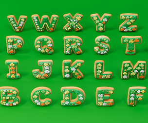 St Patrick Day themed letter biscuit cookie green clover