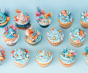 Ocean Style Cupcake Cake Starfish Shell Seaweed Pearl Coral