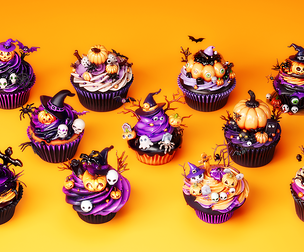 Halloween Cupcake Cake Pumpkin eyeball Bat Branch Skeleton Skull