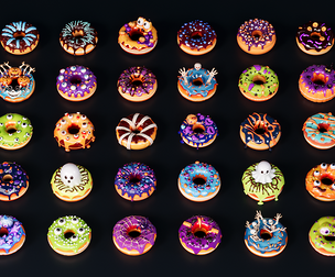 Halloween style donut Pumpkin Skeleton Ghost Eye Spider Web