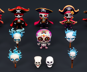 pirate halloween style skeleton man torch