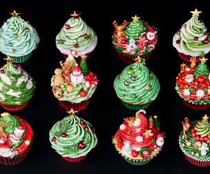 Christmas Style Cupcake Cake Tree Santa Claus Snowman Gingerbread