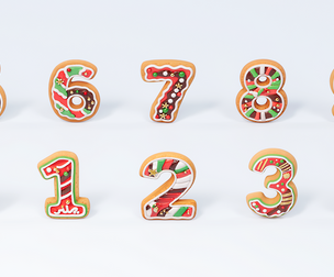Christmas style gingerbread numbers