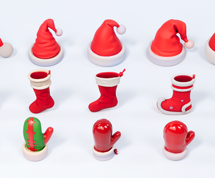 Christmas themed hat shoe glove