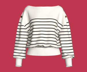 Girls Boat-Neck Button Shoulder Sweatshirt | Marvelous / Clo3d / obj / fbx