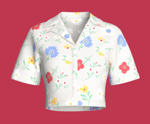 Girls Floral Notch-Collar Crop Shirt | Marvelous / Clo3d / obj / fbx