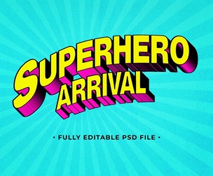 Super Hero Arrival PSD Fully Editable Text Effect. Layer Style PSD Mockup Template