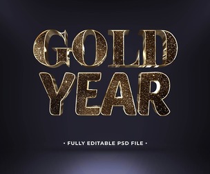 Gold Year PSD Fully Editable Text Effect. Layer Style PSD Mockup Template