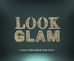 Look Glam PSD Fully Editable Text Effect. Layer Style PSD Mockup Template