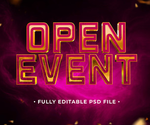 Open Event PSD Fully Editable Text Effect. Layer Style PSD Mockup Template