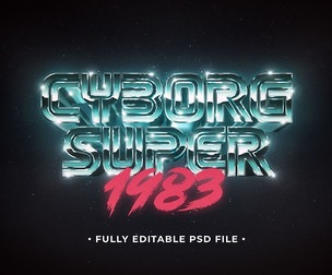 Cyber super 1983 PSD Fully Editable Text Effect. Layer Style PSD Mockup Template