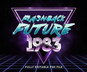 Flashback Future 1983 PSD Fully Editable Text Effect. Layer Style PSD Mockup Template