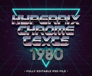 Hyperpix Chrome Texts 1980 PSD Fully Editable Text Effect. Layer Style PSD Mockup Template