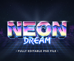Neon Dream PSD Fully Editable Text Effect. Layer Style PSD Mockup Template