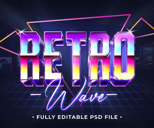Retro Wave PSD Fully Editable Text Effect. Layer Style PSD Mockup Template